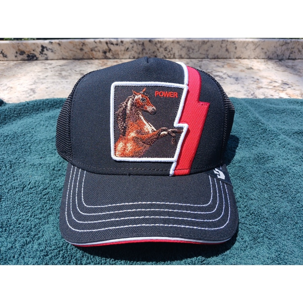 NWT GORIN‎ BROS. Horse Power HP The Farm Trucker Hat Cap One Size Black Red NEW